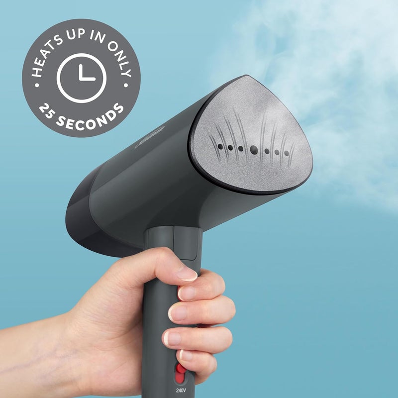 Sunbeam 1520W Handheld Steamer for Clothes, Portable, Foldable, Travel Steamer, Dual Voltage 120/240, Non-Stick, High and Low Steam Setting, 25s Heat Up, 140ml Tank, Bristle Brush, Storage Bag, Black - Image 2